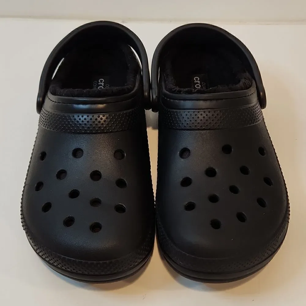 Crocs 203591 Black Faux Fur Lined Dual Comfort Clogs Size Mens 9 Womens 11 NICE!